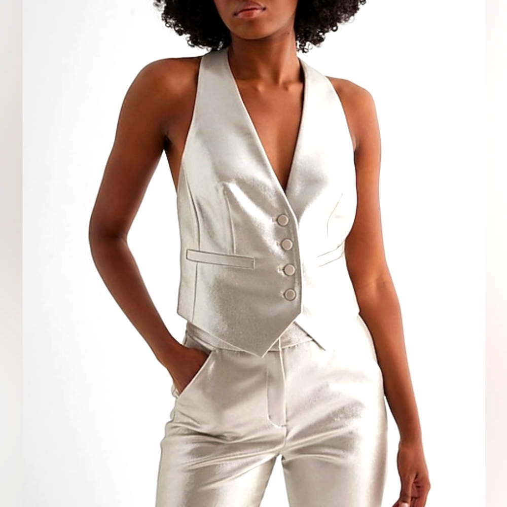 EXPRESS: Metallic Button Front Halter Vest